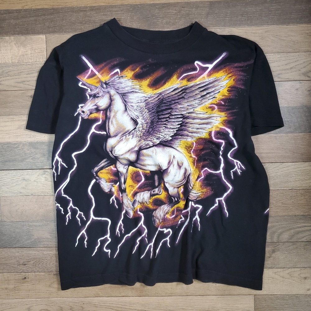 Vintage American Thunder 90s Fiery Unicorn Lightning Shirt EXTREMELY RARE